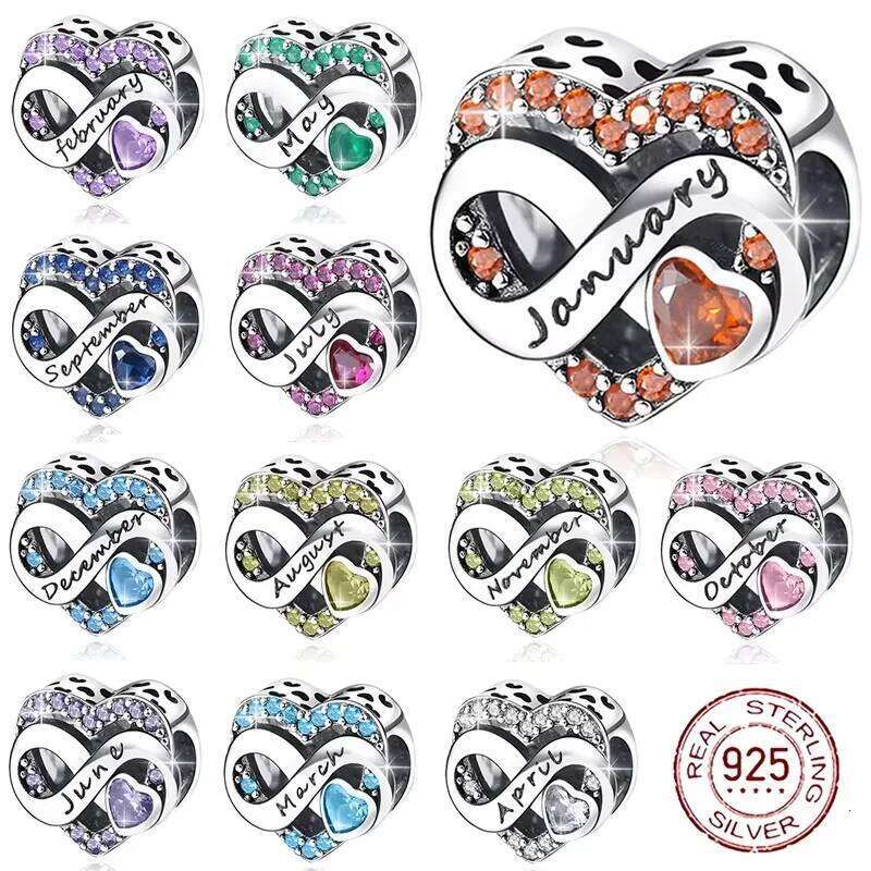 925 Sterling Silver January-December Birthday Stone Love Zircon Pendant Bead Fit Charms Necklace Bracelet Women Jewelry DIY Gift X251224