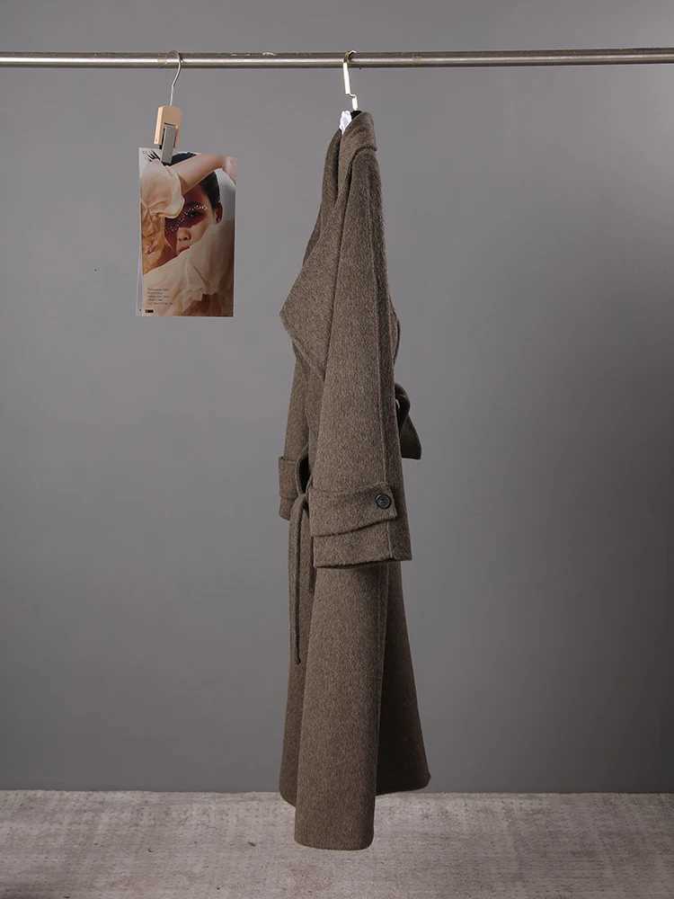 EWQ Long Brown Woolen Coat Beautiful Clothing Overcoat Long Double-faced Cashmere Coat Kaschmir Mantel 2025 Autumn OuterwearT251224