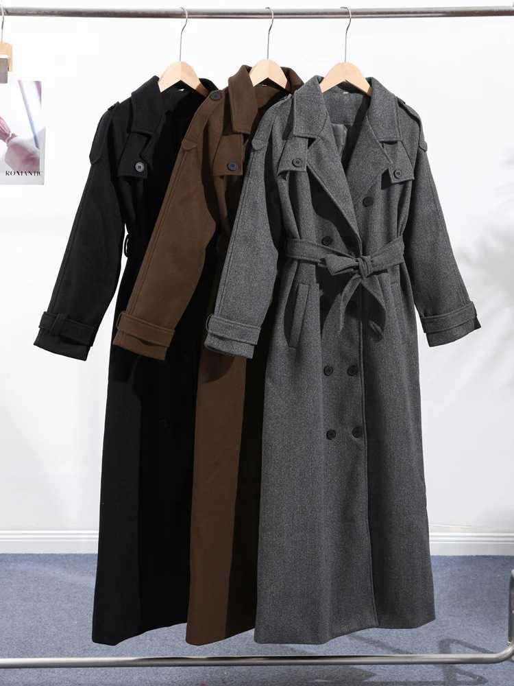 Casual Woolen Women Coat Fashion Doube-Breasted Turn-Down Collar Long Sleeve Female Coats 2025 Autumn Winter Chic Lady OutwearT251224