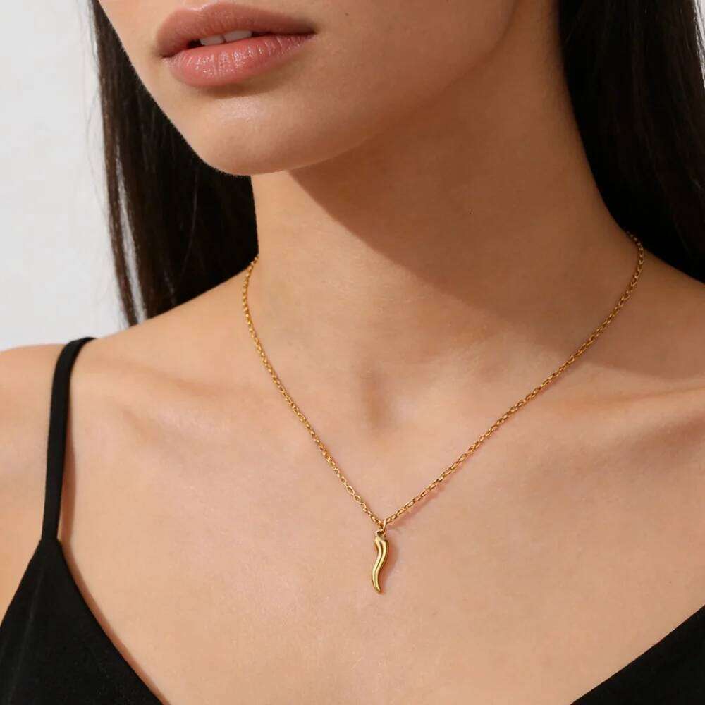 Evil Eye Italian Horn Necklace Stainless Steel Gold Color Double Layer Necklaces Good Luck Protection Jewelry Gift for Women 25H1224