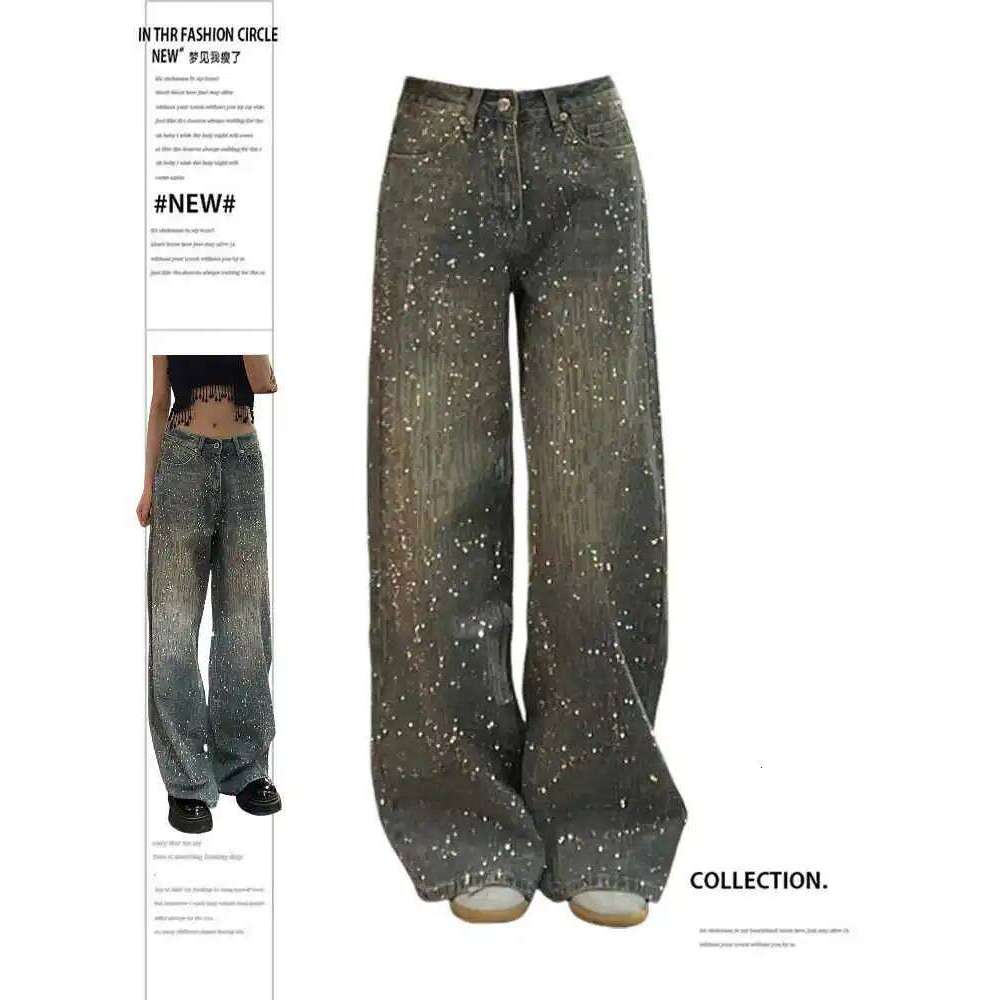 Women's Y2k Baggy Harajuku Vintage Rhinestone Denim Trousers Japanese 2000s Style Oversize Wide Jeans Long Pants Clothes X251224