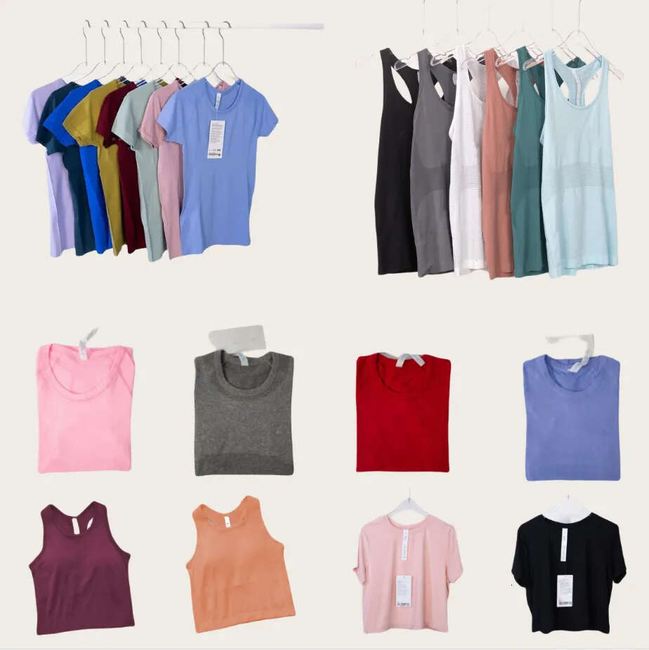 Women's yoga luluity lemonive sets women cotton sleeveless vest casual quick drying luluity lemonive shirts mesh fitness T-shirt gym suit sports top short sleeved