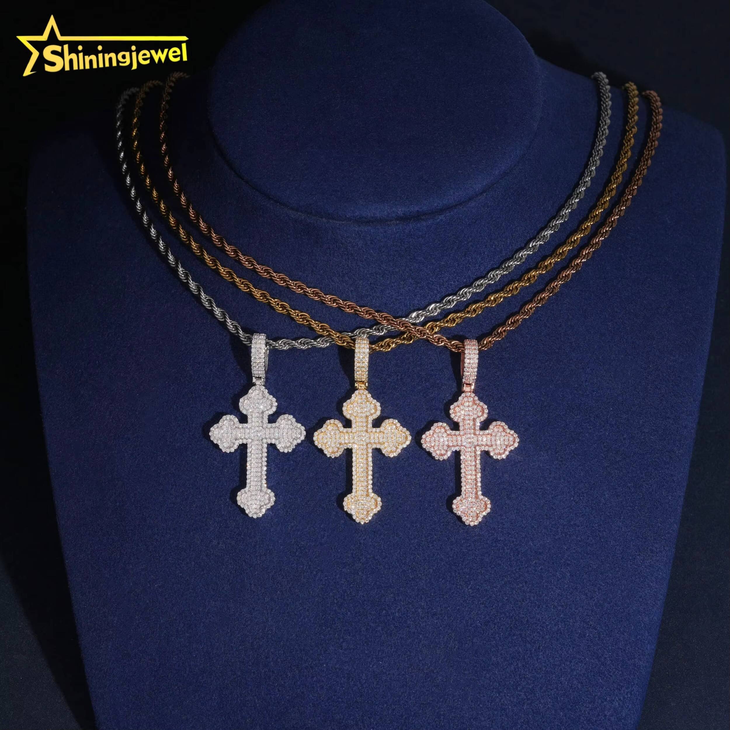 Fine Jewelry Iced Out 925 Silver GRA Certificate Rose Gold Mens Hip Hop Moissanite Cross Pendant