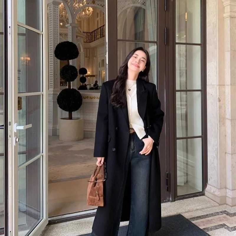 2025 Autumn/Winter New Arrival Premium Wool Blazer For Women - Thickened Medium-Length Grey Shoulder-Concealing Wool CoatT251224