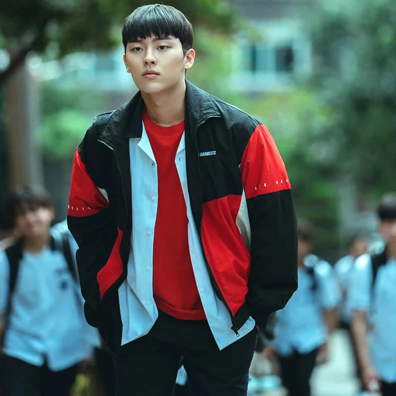 Weak Hero Class Ahn Suho Jacket Unisex Sports Trench Loose Coat Men Women Contrast Outerwear Zip Track Tops Su ho Qt8 Clothes 251224