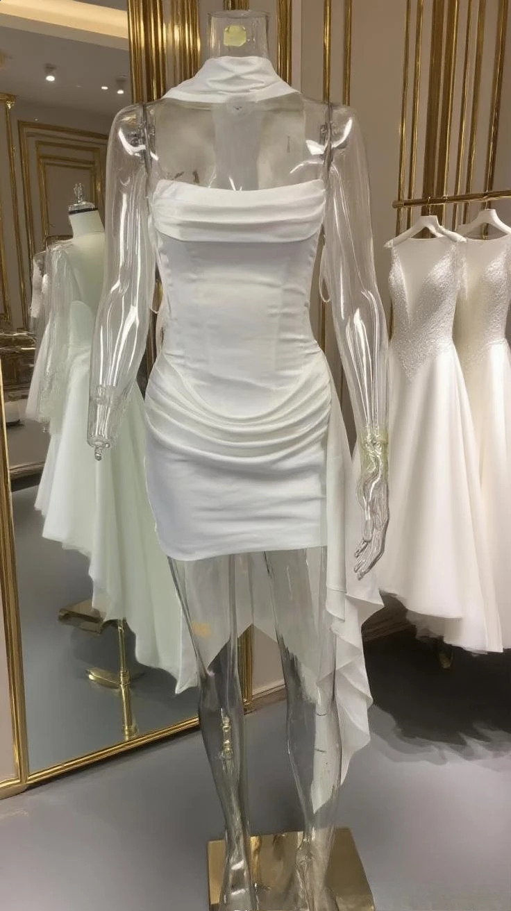 Suninheart Strapless Satin Corset with Scarf - White Draped Mini Cocktail Dress for Women C260312