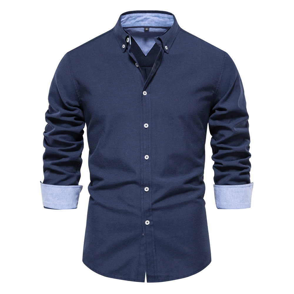 WOZK autumn new slim fit shirt men's casual versatile fashion solid color long sleeved top men's clothing fitness