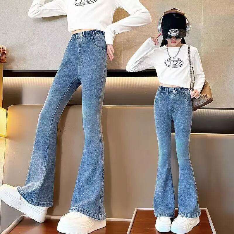 Kids Classic Vintage Blue Flared for Teens Girl Fashion Bootcut Denim Pants Tweens Child Casual Boot Cut Jeans Trousers X251224