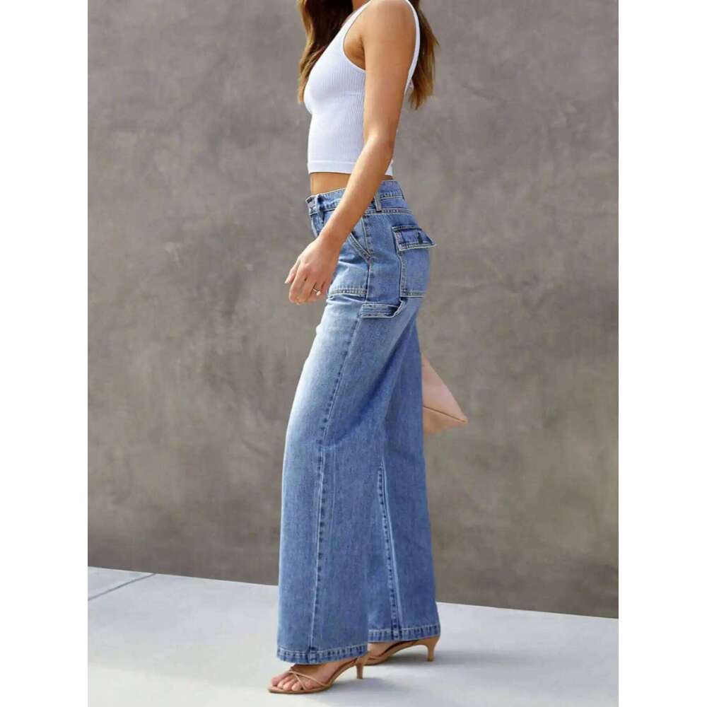 Women's Light Blue Wide Leg Straight-Leg Jeans - Stylish and Comfortable Denim Pants for Effortless Fashion X251224