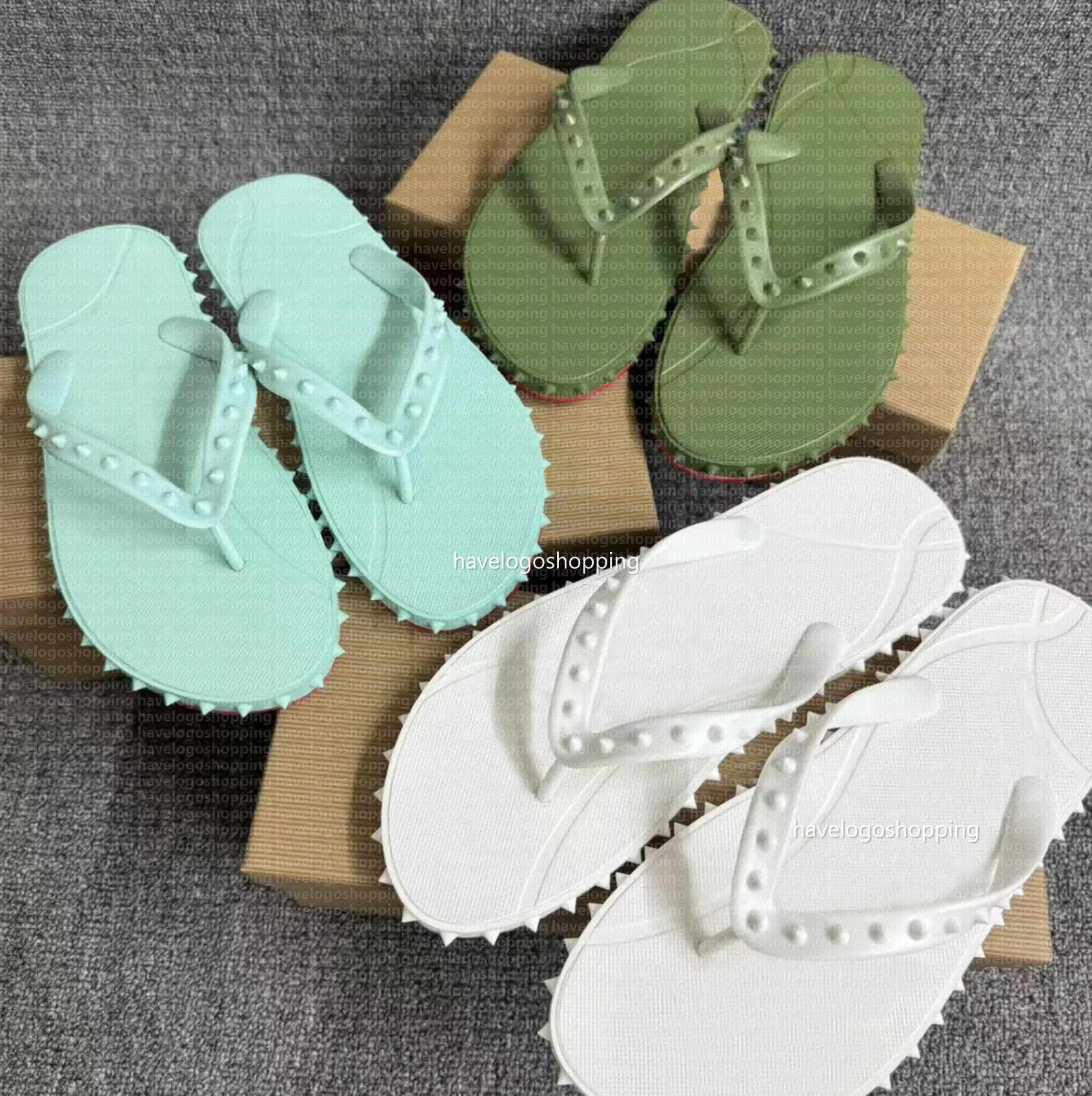 Men Women Designer Sandals Rivets Flip Flops Leather Slippers Fashion Luxury Red Letter Bottom Flat Beach Shoes Sneaker Summer 36-45