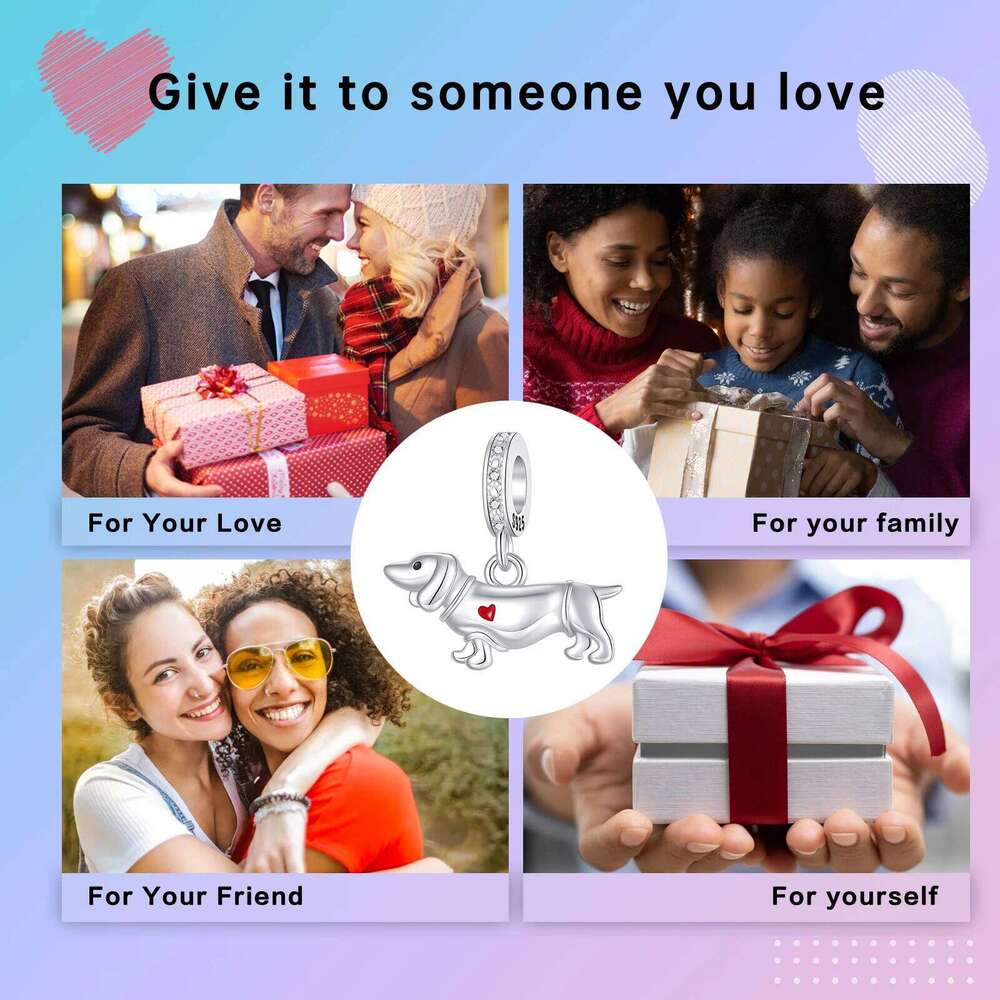 925 Sterling Silver Dachshund Puppy Sausage Dog Pendant Fit Original Charm Bracelets Women DIY Jewelry Gift X251224