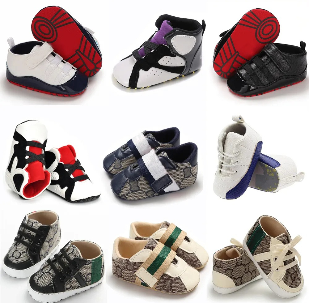 0-18M Newborn Baby Shoes Boy Girl Sport Soft Sole PU Leather Casual Sneakers White Baptism Shoes 036