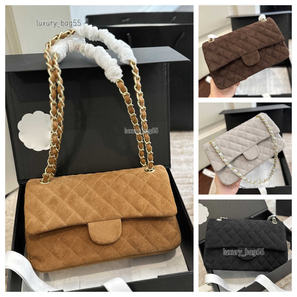 Shoulder Bags Top quality Luxury Designer Classic flap bag Suede bag CF Chain Women Fall and winter new fashion trend Suede handbags Crossbody bag Chocolate Brown bag