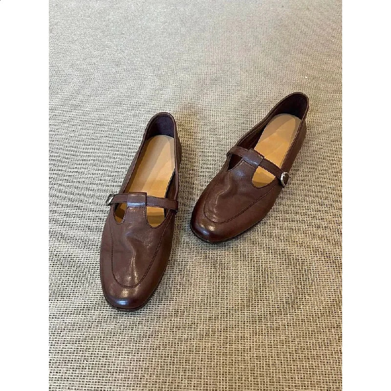 Spring/Fall Womens Vintage Mary Jane Shoes - Square Toe Low Cut Flats Soft Leather Loafers British Style Casual Shoes 251223