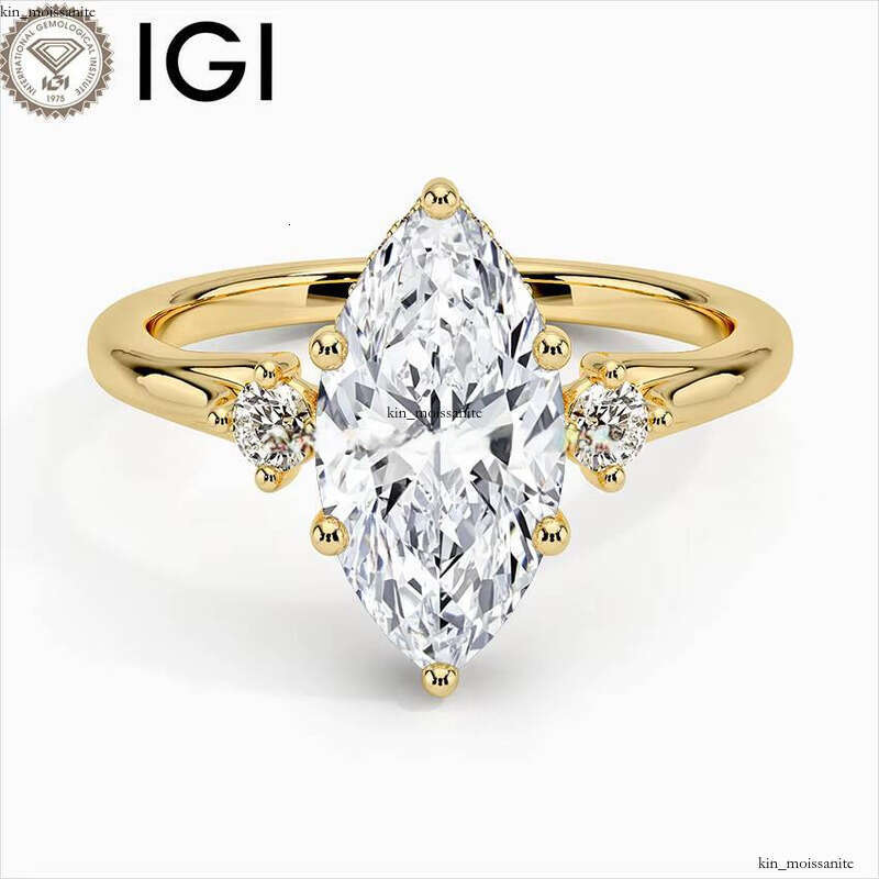CVD/HTTP Marquise Cut IGI Lab-Grown VVS Moissanite 9K 10K 14K 18K Pure Gold 1ct 1.5ct 2ct Three-Stone Halo Engagement Ring