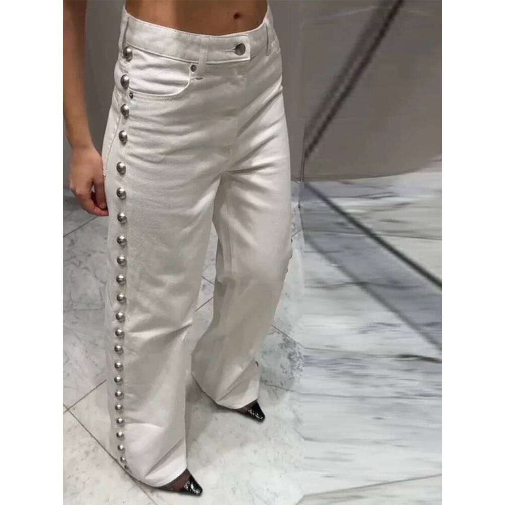 Pearl Jeans Women's Low Waist Loose Wide Leg Denim Pants Female 2025 Spring Summer Chic Retro lady Trousers X251224
