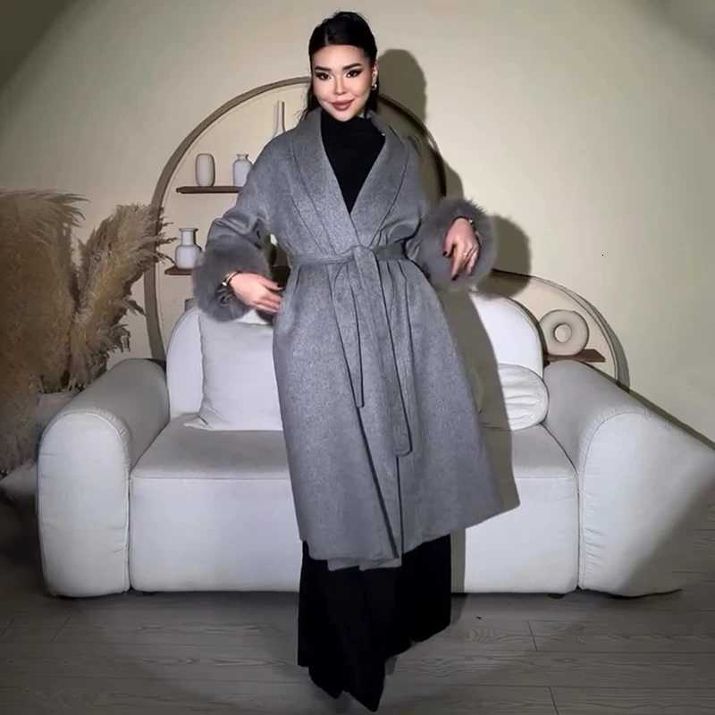 TARUXY Fox Fur Woolen Long Coats Womens Office Lady Removable Elegant Coat Double-sided Wool Overcoat 2025 New Cardigan JacketT251224