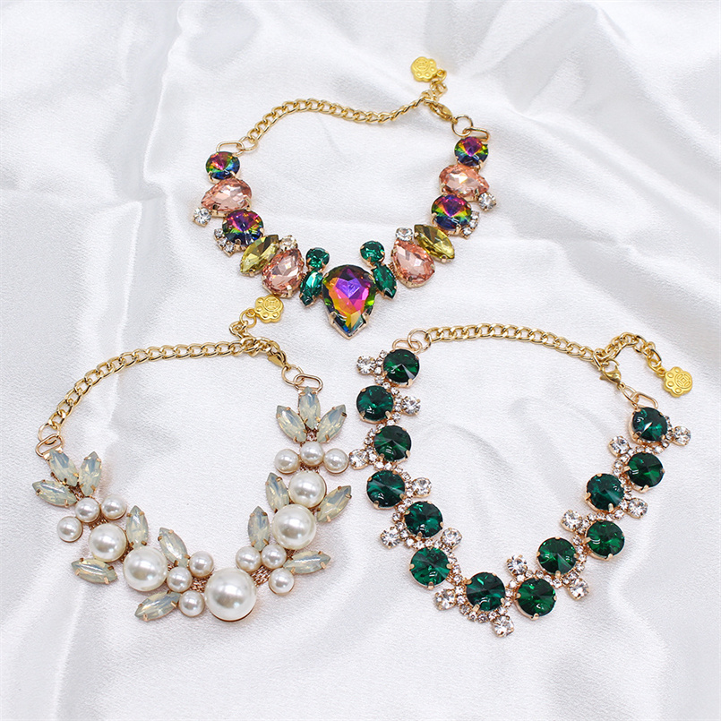 Elegant Pets Gemstone Pearl Necklace Full Diamond Princess Collars Wedding Birthday Cat collars