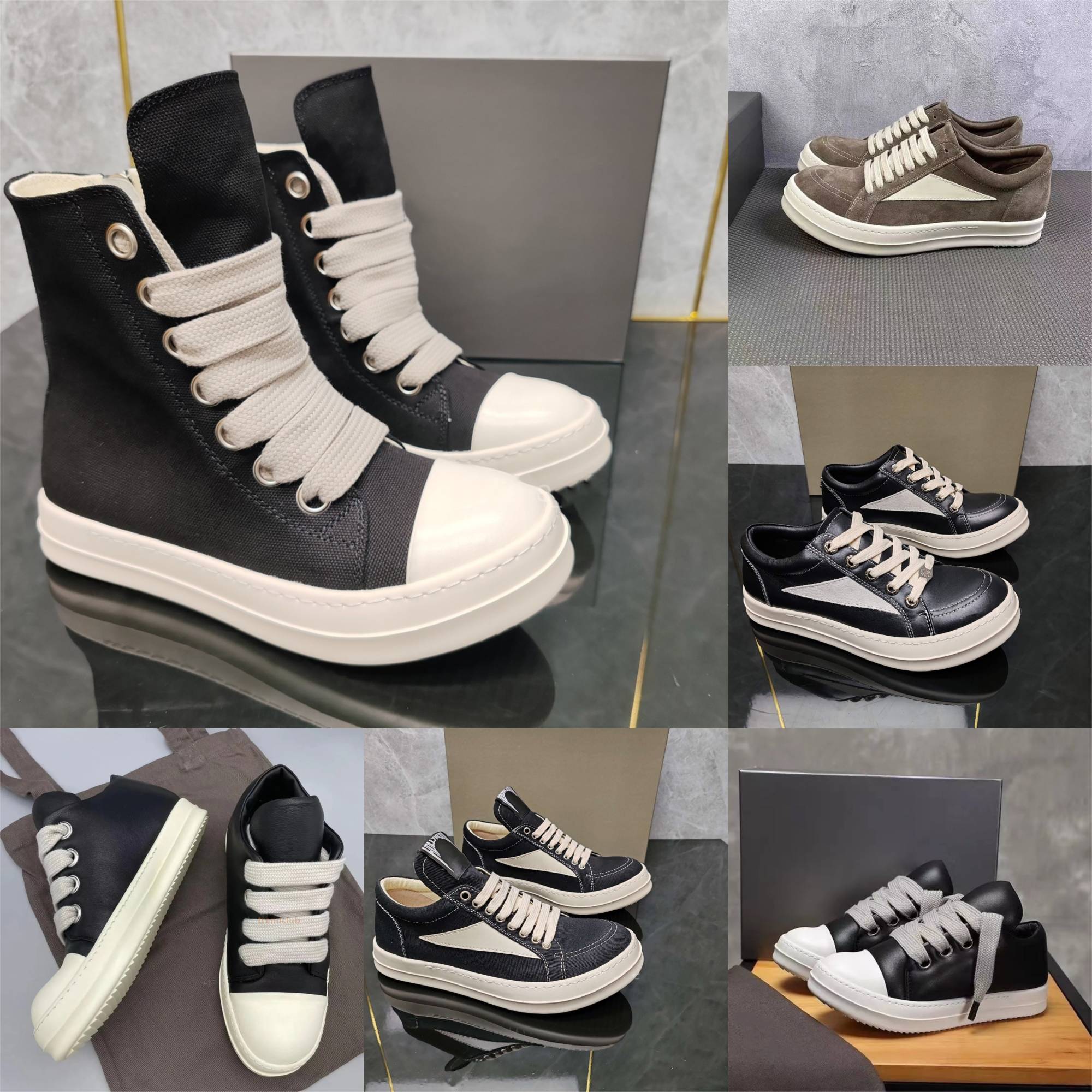 Designer Ro Vintage Owenes Casual Shoes Mens Women Low Furry Canvas Genuine Leather Ricklis Boots Luxury DRKSHDWs Black White Top Horse Hair Suede Brand Sneakers S88