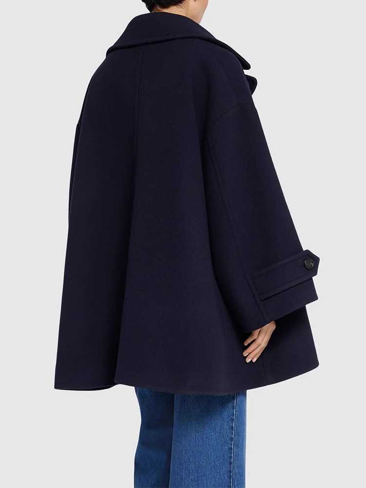 DEAT Fashion Navy Blue Woolen Coat Womens Big Lapel Double Breasted Long Sleeves Overcoat Winter New 7A1868T251224