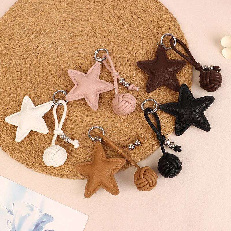 Fashion PU Leather Keychain Five-pointed Star Keyring Pendant Women Bag Charms Versatile Handbag Hanging Decoration X251224