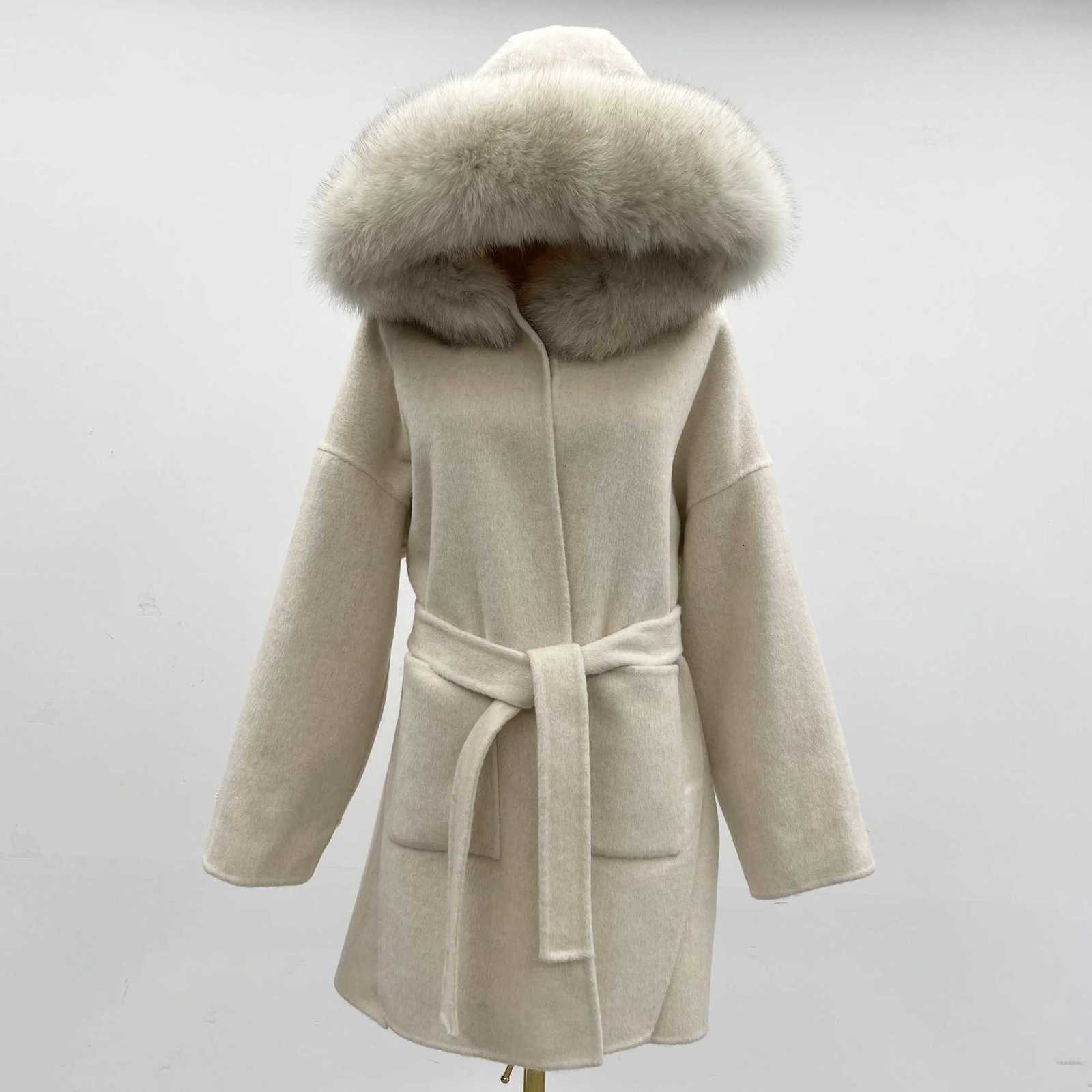 Cashmere Jacket Women Ladies Hand Made Women Fox Fur Collar Wool Coat Casual Winter Wool Jacket Woolen Overcoat Cashmere CoatT251224