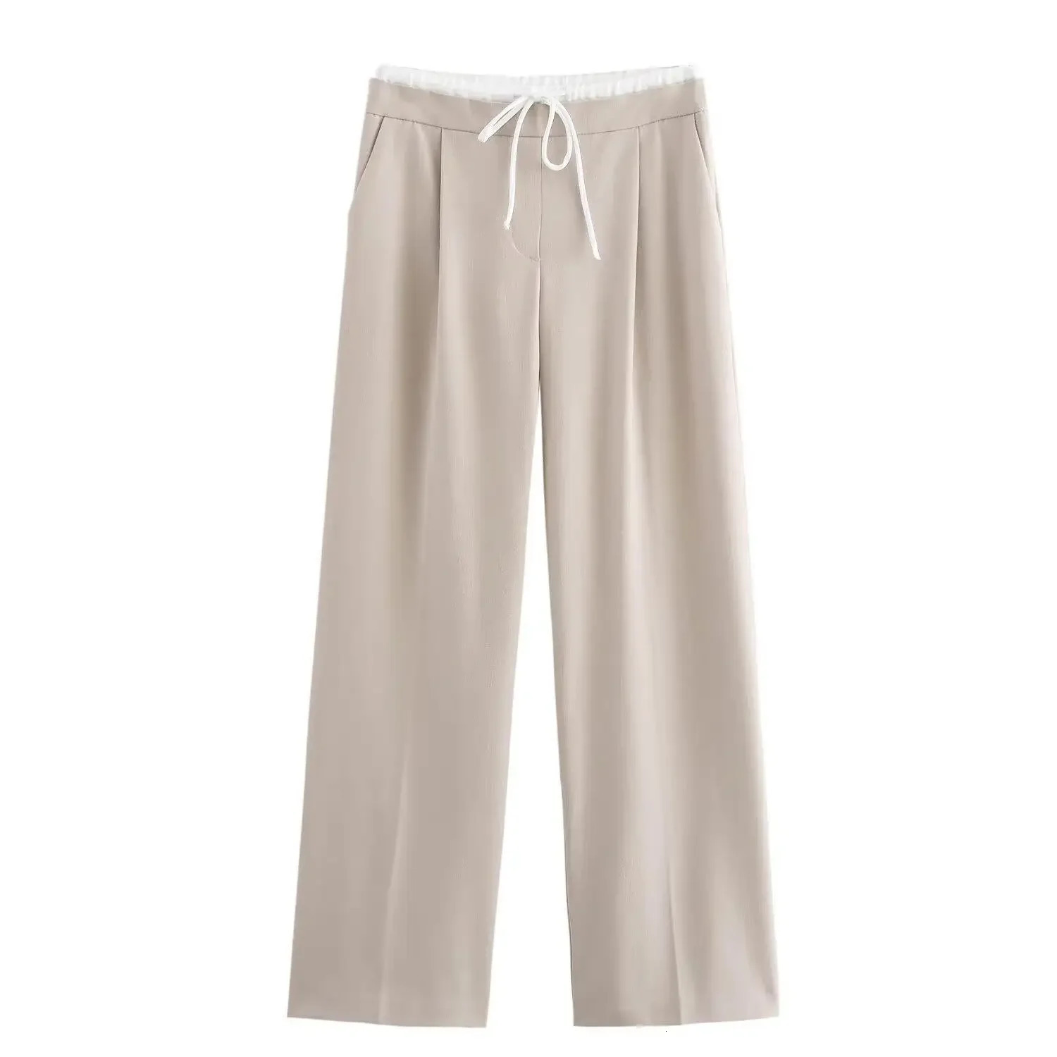 Casual Womens Double Layered Multi-Color Waist Long Pants Autumn Fashion Wide Leg Cross-Border Comfortable Fit Trousers 251225