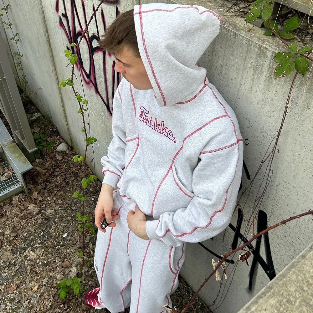 Y2K Men Techwear External Stitching Letter Embroidery Hoodie Autumn Fashion Street wear y Mens Women Black Hoodies Suit 251225