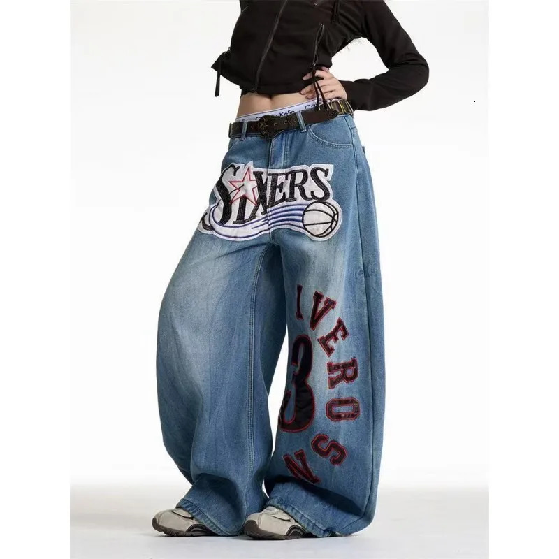 Personalized letter patch embroidery stitching highquality oversized jeans for women American girl street wideleg y2k pant 251225
