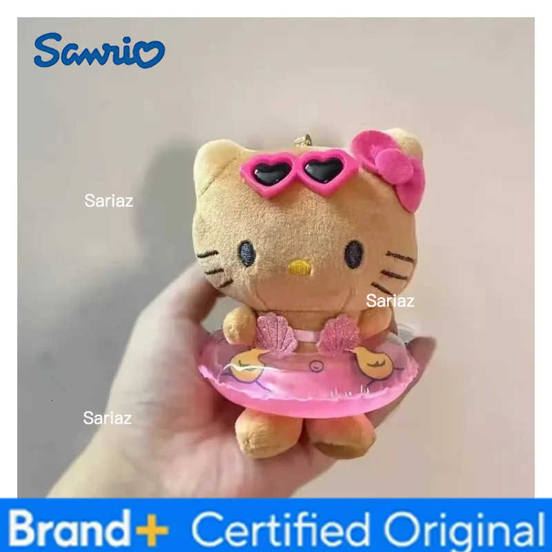 Sanrio NEW Hawaiian Surfboard Swimming Series Hello Kitty Plush Doll Keychain Black skin Cartoon Toy Pendant Cute Birthday Gift H251225