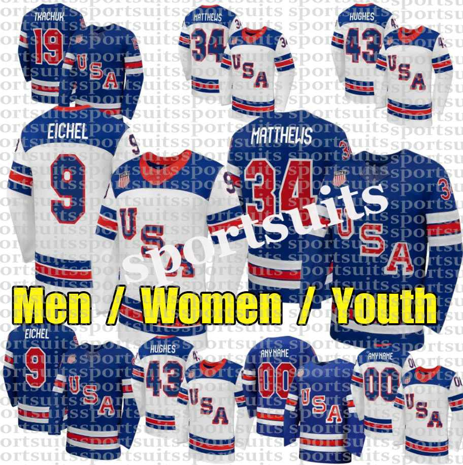 #34 AustonS MatthewsS Team USA hockey jersey 2026 Olympices hockey jersey #43 Quinn Hughes Jack Eichel Charlie McAvoy JT Miller Matthew Tkachuk Cole Caufield jerseys