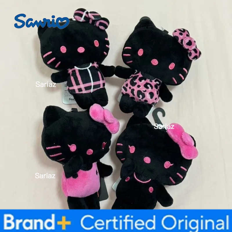 Sanrio All black Hello Kitty fluffy plush toy Keychain Kawaii Cartoon black pink Kitty Bag Car key ring Girly Plush Coin Purse H251225