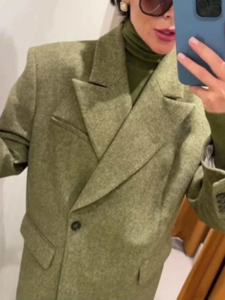 Woolen Blazer Pants Suits Women Lapel One Button Long Sleeves Shoulder Pad Set Female Autumn Winter Fashion Solid Outwear 251225