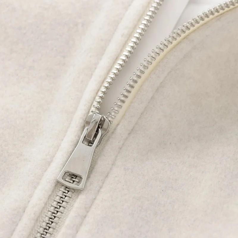 TRAF Beige Cropped Jacket Outerwears Womens Autumn Winter WoolBlend Short Bomber Varsity Fashion Casual Grey Coat 251225