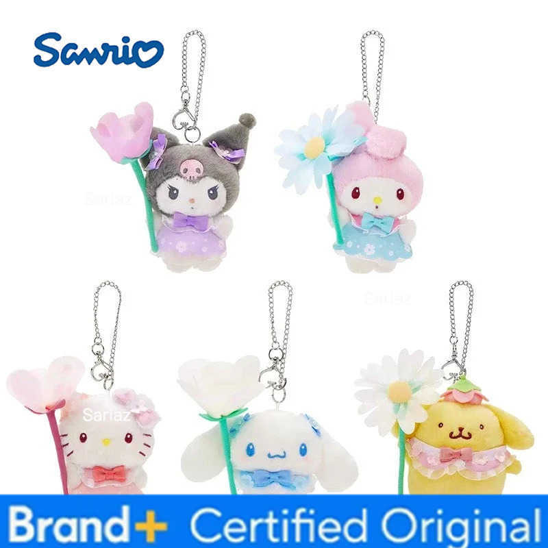 Sanrio Flower Fairy Style Plush Keychain Cute Hello Kitty Kuromi Bag Accessories Cinnamoroll Backpack Pendant for Birthday Gift H251225