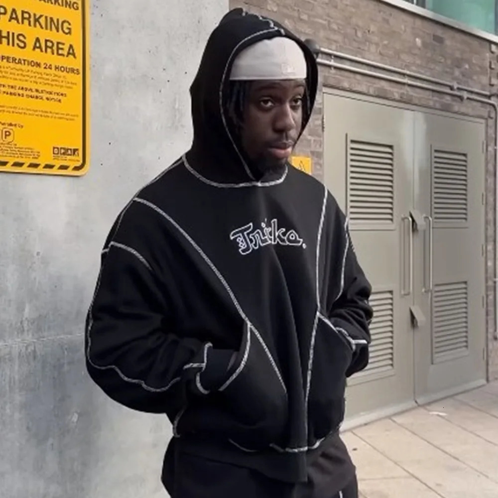 Y2K Men Techwear External Stitching Letter Embroidery Hoodie Autumn Fashion Street wear y Mens Women Black Hoodies Suit 251225