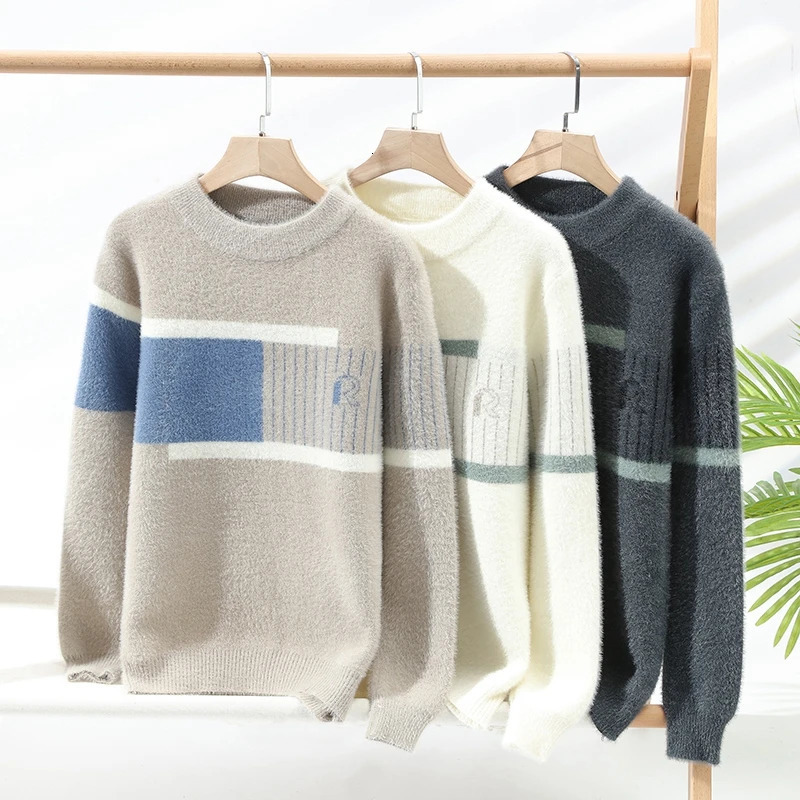 Mens Printed Street Fashion Casual Sweaters Autumn Winter Slim Fit Men Sweater Thicken Warm Wool Pullovers Full 251225