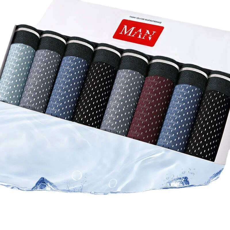 8pcs/Lot Men's Panties Ice Silk Male Underpants Breathable Summer Man Shorts Boxers Underwear Homme Bamboo Hole Large Size L-5XL X251225