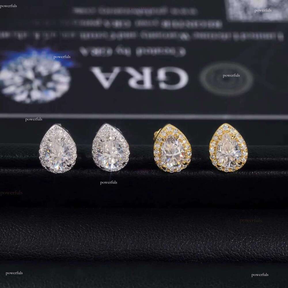 New Arrival 925 Silver Halo Design Pear Cut Moissanite Stud GRA Certificated Screw Back Women Fine Jewelry Earrings
