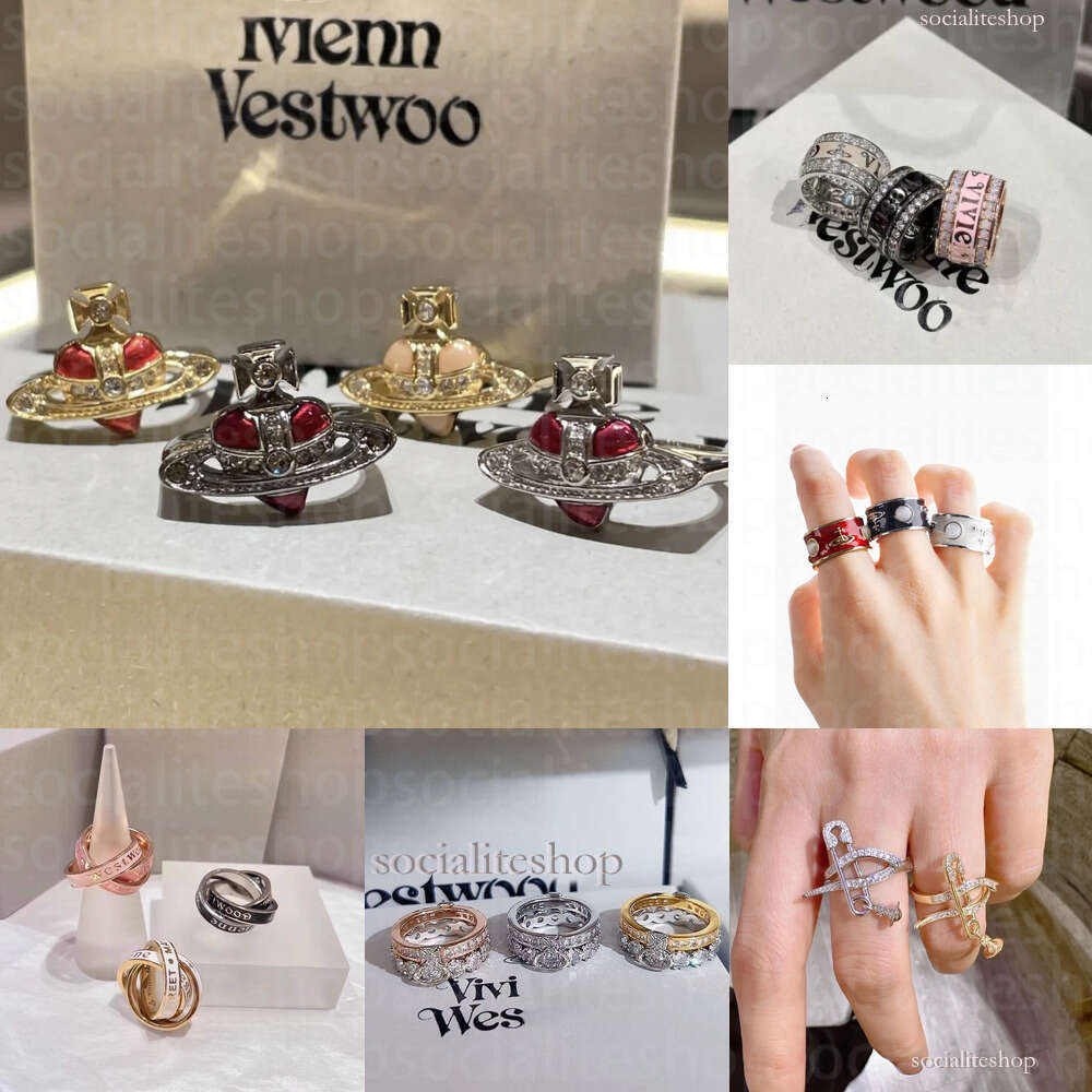 New Designer Westwoods Ring High-Quality New Style Empress Dowager Full Diamond Belt Buckle Saturn Letter Personality wood Ring Wide Version Jewelry Gift