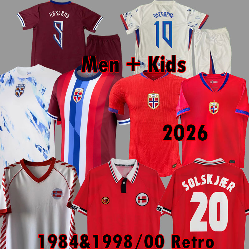 Norway 2026 Soccer Jerseys 2024 2025 NorwaIES HAALAND Jersey national 25 26 ODEGAARD Football shirt SOLSKJAER Vintage Norway 1998 2000 Retro 1984 kit Kids Kit