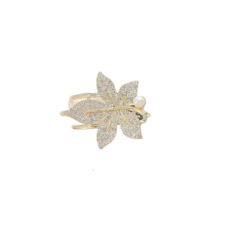 Side Imitation Pearl Rhinestone Maple Leaf Duckbill Elegant Bangs Clip Hair Accessory Forehead Stylish Small Hairpin