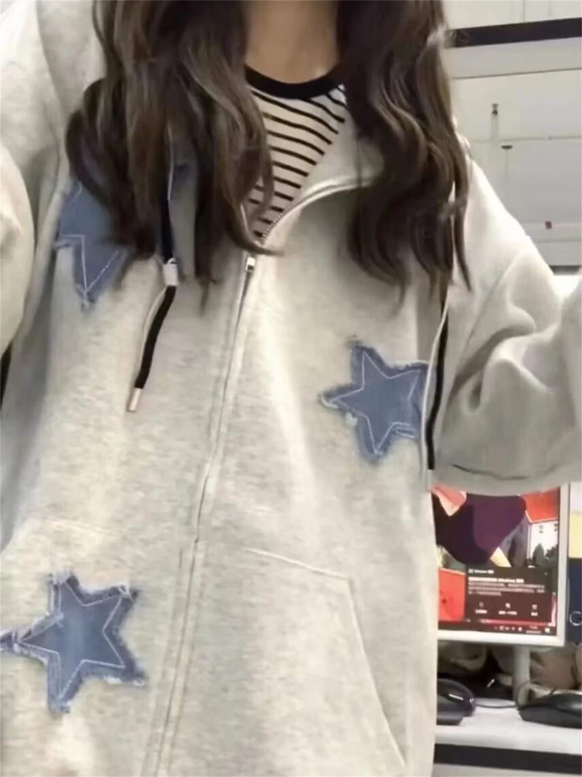 Zipper Retro Star Embroidered Hoodie Spring And Autumn Thin Collection Fashion Trends Versatile Casual Lazy Wind 251225