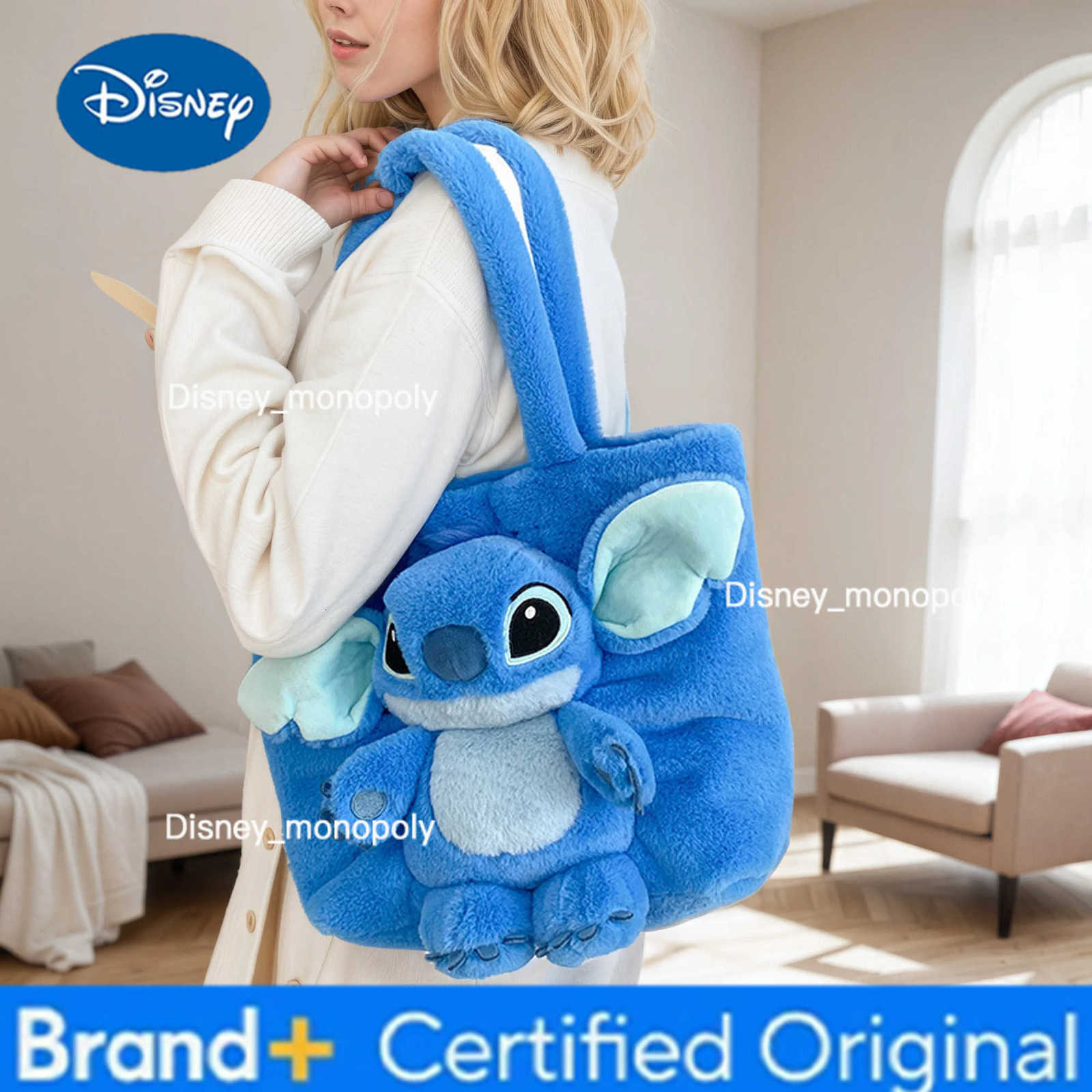 Disney New Cartoon Plush Doll Shoulder Bag Sweet and Cute Soft Handbag For Girls Stitch Strawberry Bear Tote Bag H251225