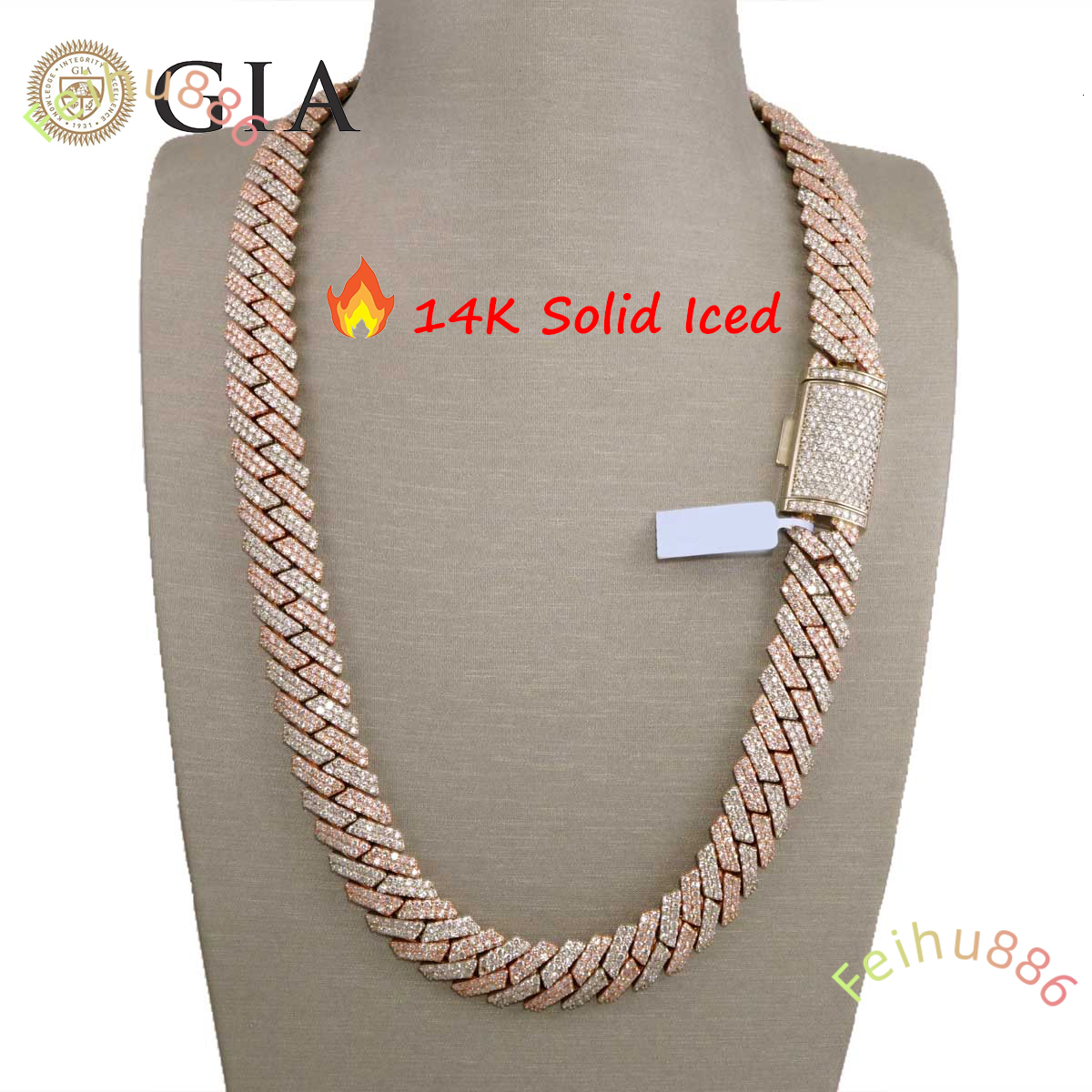 Hip Hop Jewelry Custom 14mm Real 14K Yellow Gold Synthetic CVD VS Grown Diamond Iced Out Cuban Link Chain and Bracelet for Men