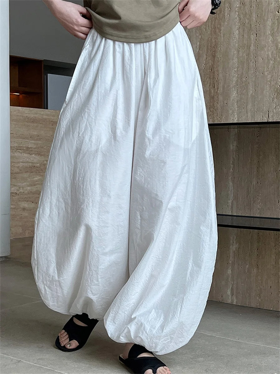 White Oversized Bloomers 2025 Summer Elegant Fashion Women Lantern Pants Casual Loose Breathable Cotton Wide Leg Pants 251225