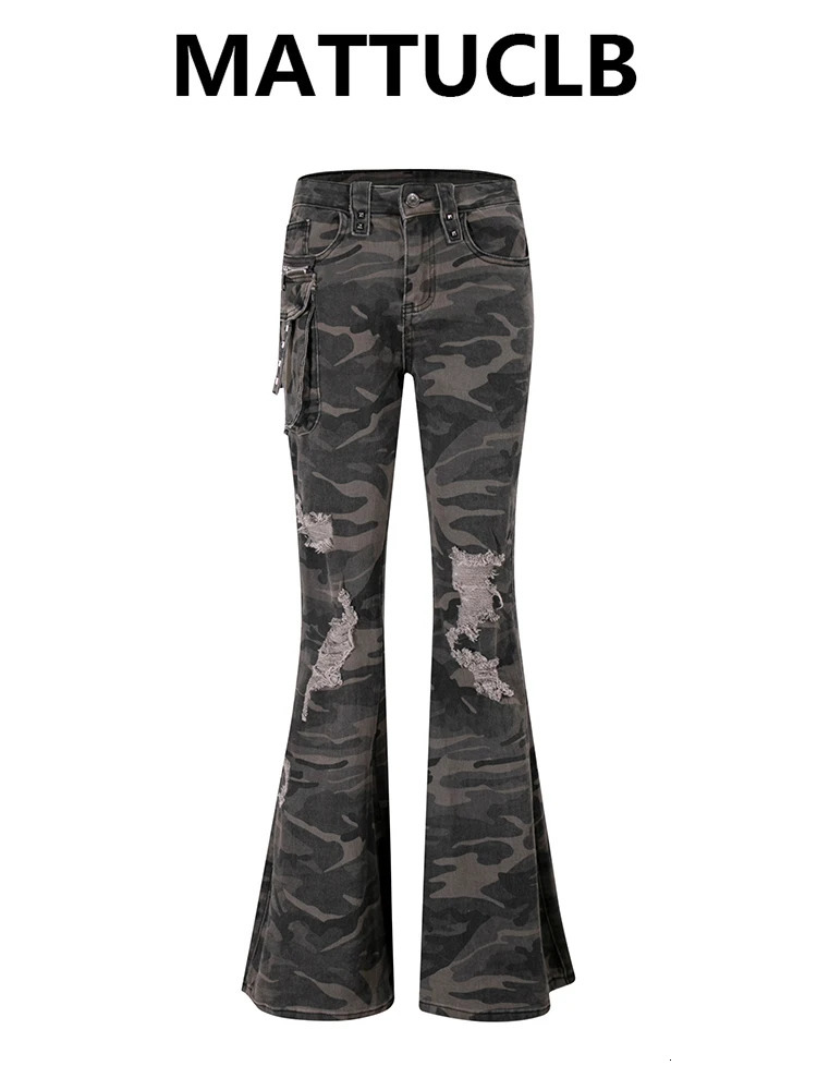 Autumn Winter Womens Harajuku Denim Flare Pants Low Rise Camouflage Cargo Jean Bell Bottom Y2k Cowbow In Kpop Grunge 251225