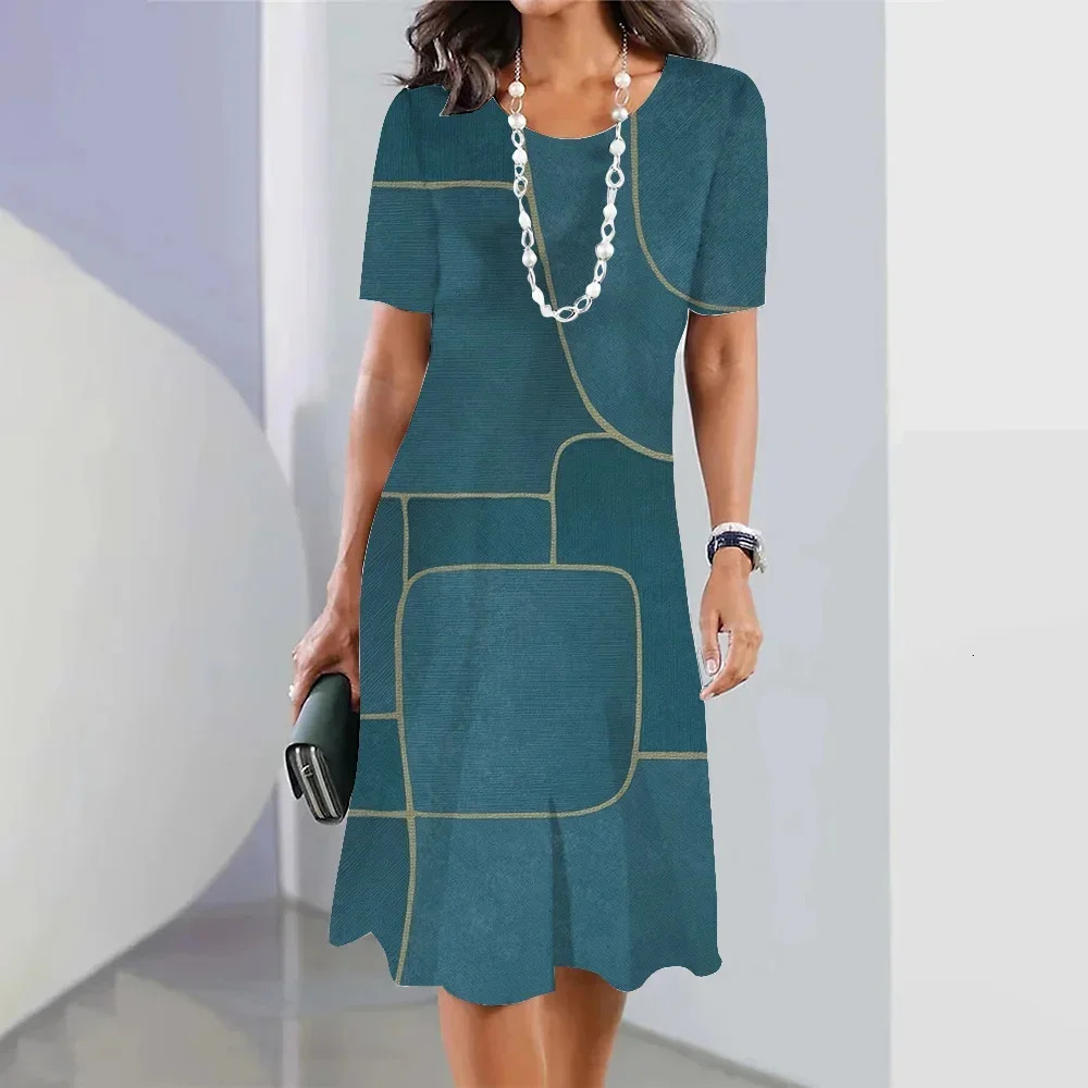 Vintage Womens Dresses Striped Printed Elegant Casual Short Sleeve Dresses Fashion Oversized Womens Dresses Y2k 251225