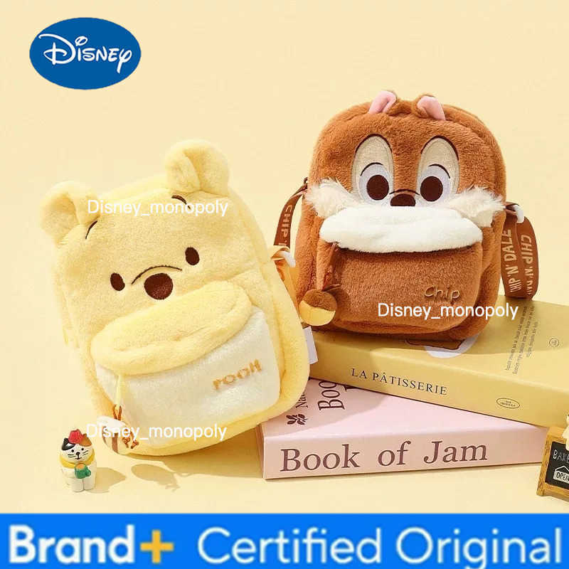 Disney 2025 New Cartoon Stitch Winnie Bear Cute Plush Crossbody Bag Out of The Street Crossbody Bag Doll Plush Mobile Phone Bag H251225