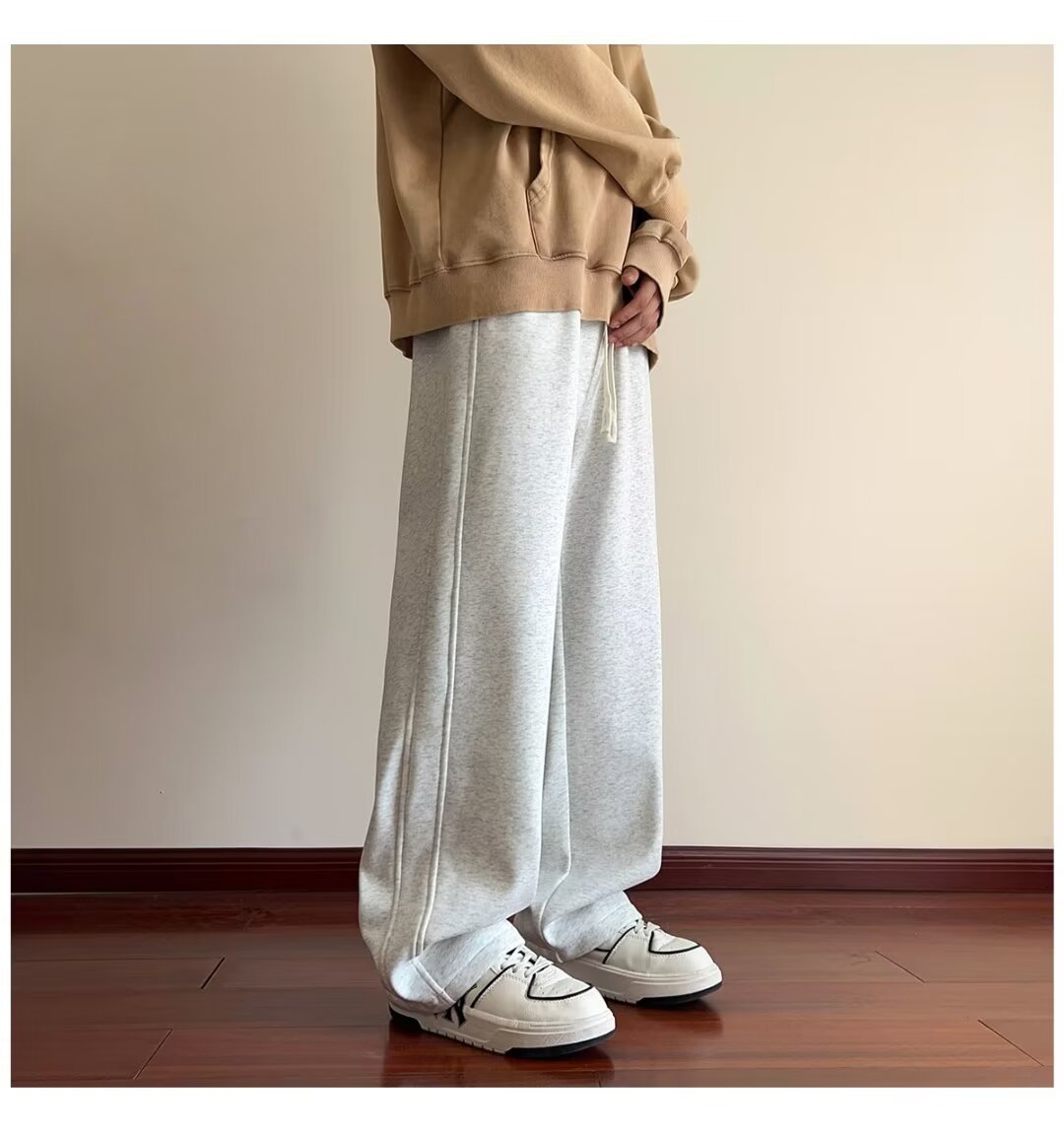 Men's Minimalist Sweatpants | 2024 Autumn & Winter Trendy American Streetwear | Versatile Casual Pants | Retro Straight-Leg Athletic Wide-Leg Tro